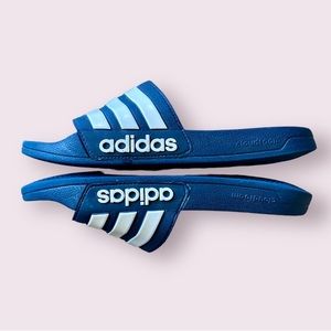 Adidas ADILETTE SHOWER SLIDES in Blue and White